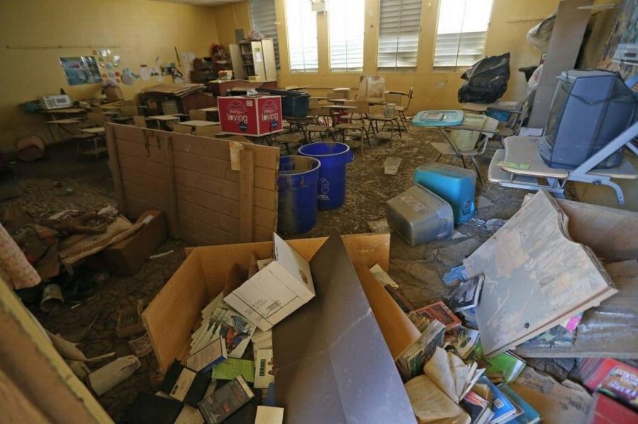 A view of one the classrooms filled with mud at the Luis M. Santiago school, which remains closed while the department of education resumes classes during the aftermath of Hurricane Maria in Toa Baja, Puerto Rico on Tuesday, October 24, 2017.