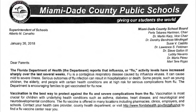 Amid+rising+concerns+about+flu+season%2C+MDCPS+is+taking+precautions+to+prevent+the+spread+of+the+disease.+Principal+Allison+Harley+signed+and+sent+home+a+letter+to+parents.