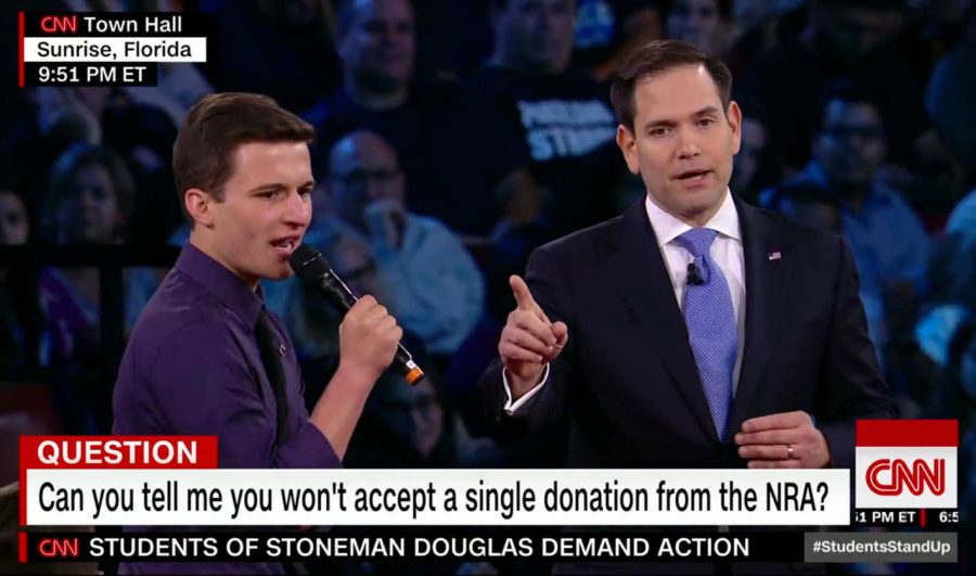 Stoneman Douglas student and survivor Cameron Kasky addresses Senator Marco Rubios acceptance of donations from the National Rifle Association. The CNN Town Hall was hosted on Feb. 21 in Sunrise, FL. 
