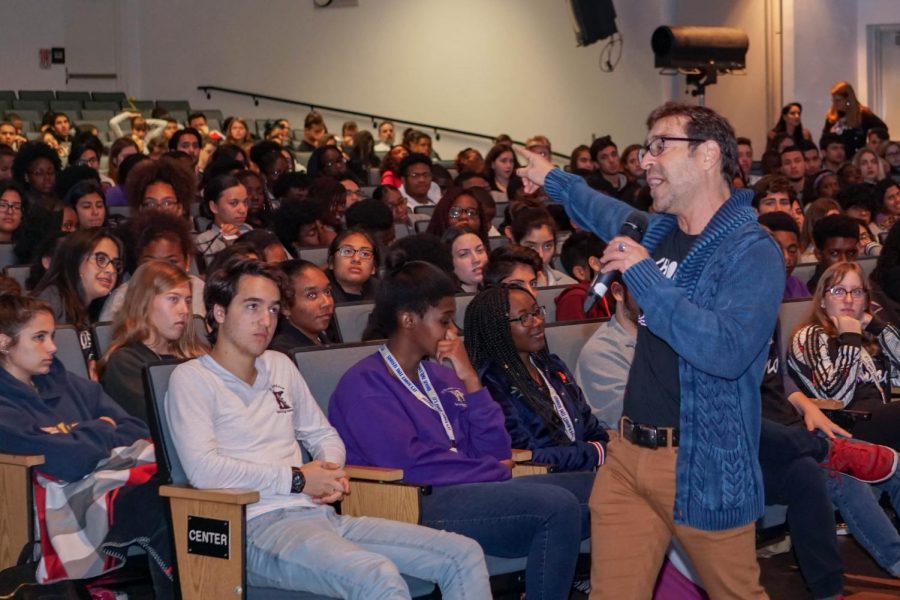 HIV-positive speaker Scott Fried talks to students about self worth and confidence. PTSA sponsored Frieds attendance for the Choose Kind campaign.