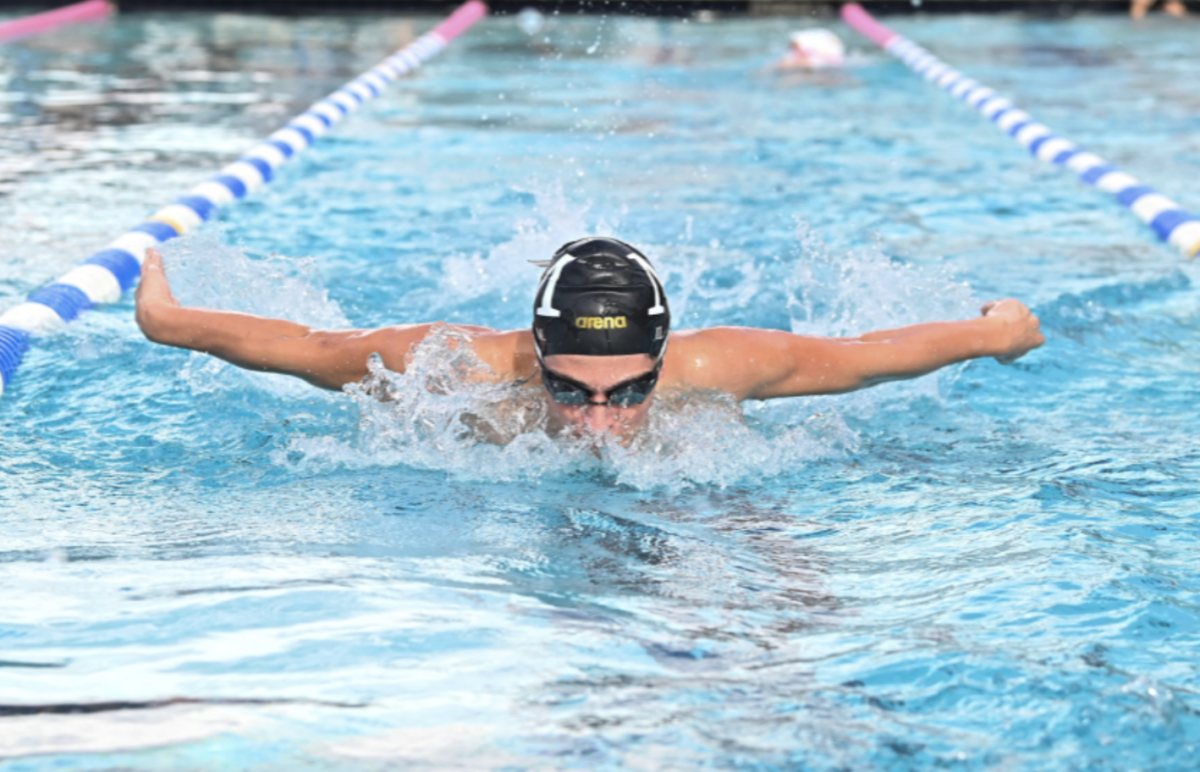 SWIMMING FOR SUCCESS: Freshman Ilan Moscovici, swimming in an outdoor pool during an event within the fall sports season.