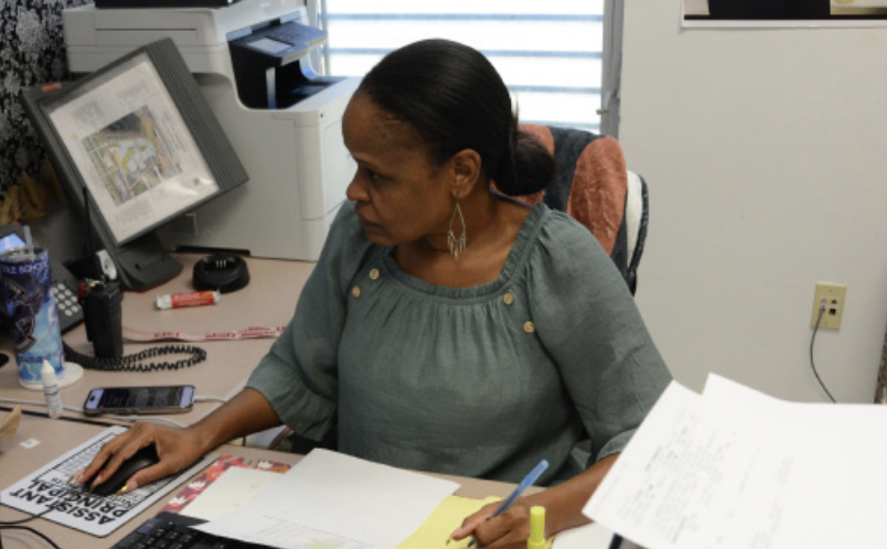 BUSY WORK: AP Misha Campbell-McLemore working on school duties. 

